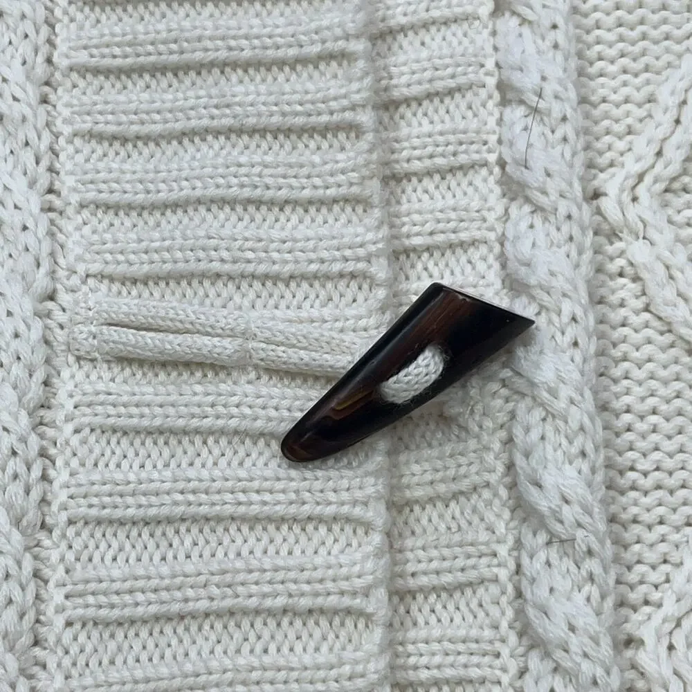 LL Bean Wool Blend Cardigan Cable Knit Fisherman Toggle Button Size Medium - Picture 6 of 13